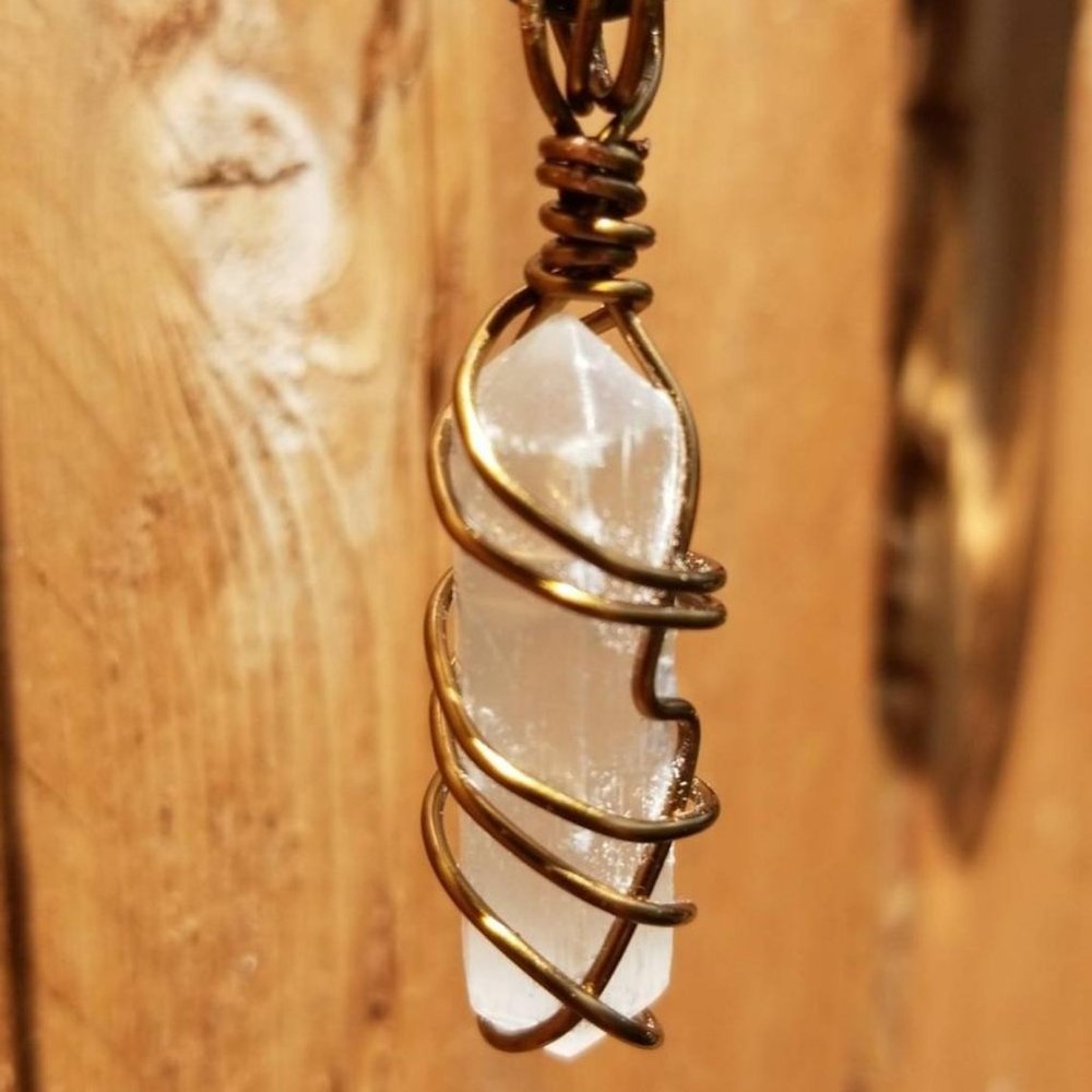 Selenite Crystal Healing Necklace Hand Wrapped